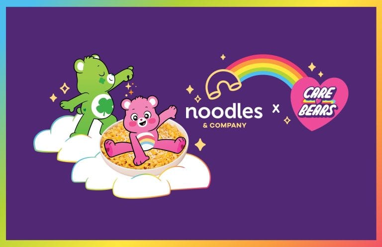 Image of care bears for a franchise news story about collaboration with Noodles & Company