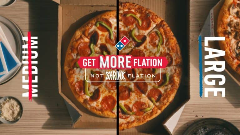 Image of Domino's pizza in their MOREflation franchise campaign