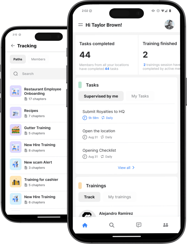 Two phones showcasing good UI in Franchise Management Software Design