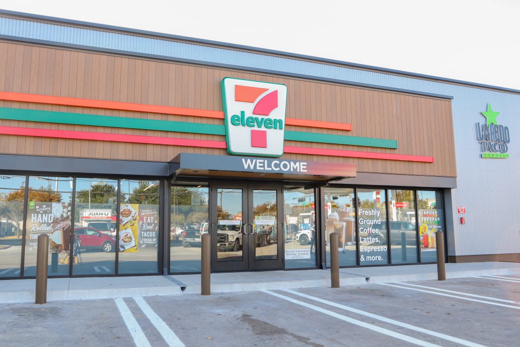 7-eleven storefront with welcome entry. The brand that is partnering with the Boys and Girls Club of America.