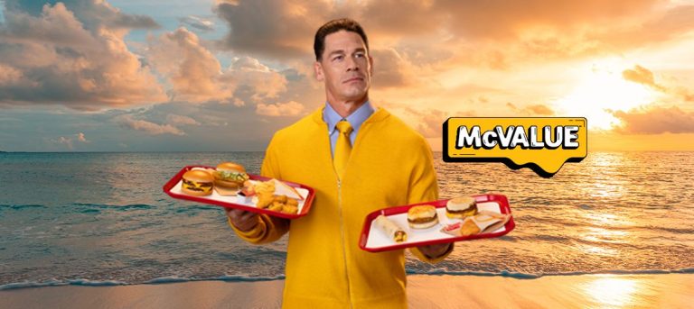 John Cena in yellow sweater holding McValue Menu