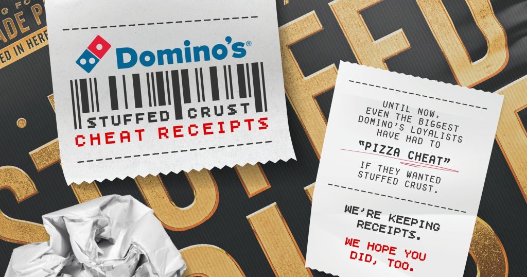 Images of receipt for stuffed crust pizza