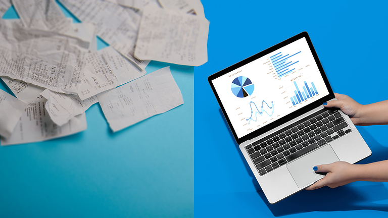 Old time receipts with new age laptop and accounting software